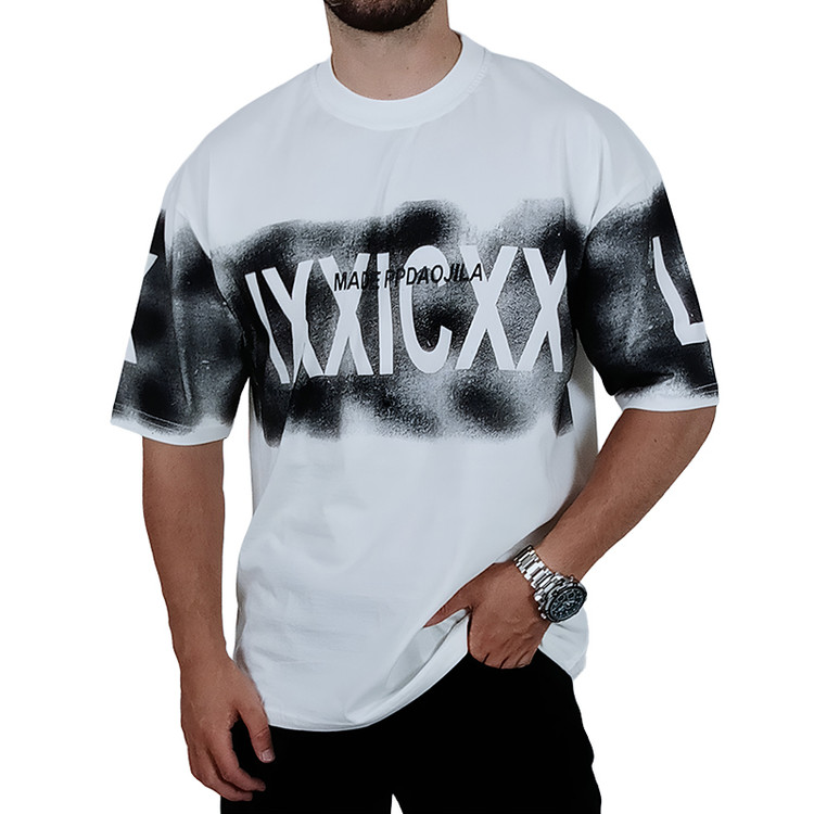 خرید تیشرت آستین کوتاه مردانه باکسی سفید طرح ایکس