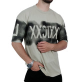 خرید تیشرت آستین کوتاه مردانه باکسی کرم طرح ایکس