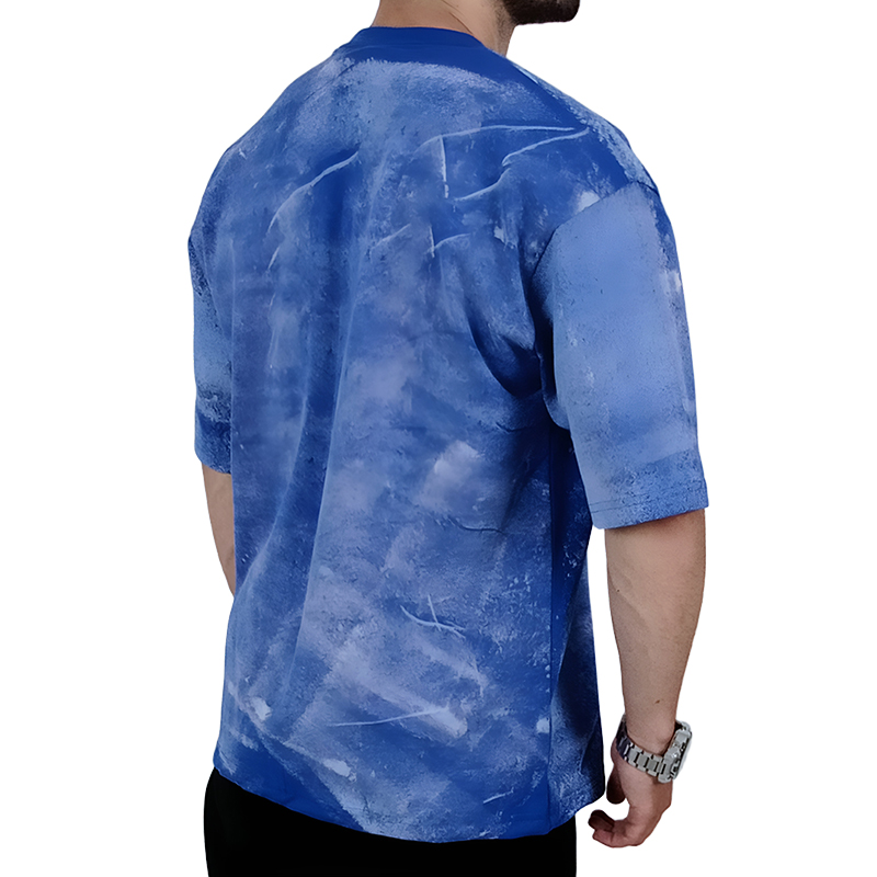 تیشرت آستین کوتاه مردانه آبی شالی طرح BB