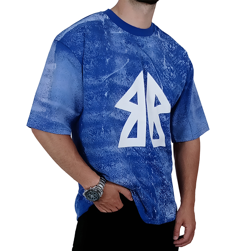 بهترین تیشرت آستین کوتاه مردانه آبی شالی طرح BB