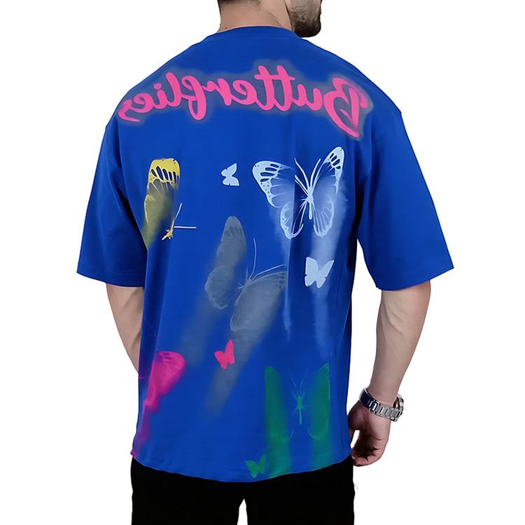 قیمت تیشرت آستین کوتاه مردانه آبی طرح پروانه