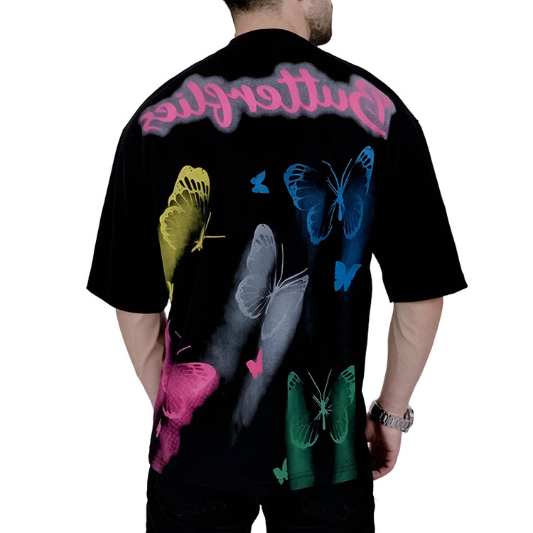 تیشرت آستین کوتاه مردانه مشکی طرح پروانه