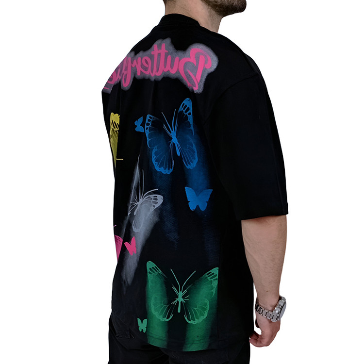 قیمت تیشرت آستین کوتاه مردانه مشکی طرح پروانه