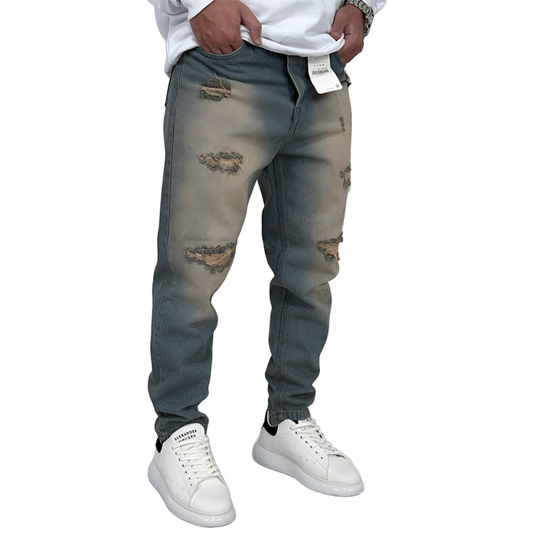 شلوار جین مام فیت مردانه آبی طرح کاستوم