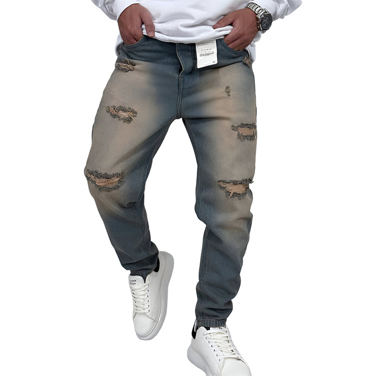 خرید شلوار جین مام فیت مردانه آبی طرح کاستوم دارای زاپ