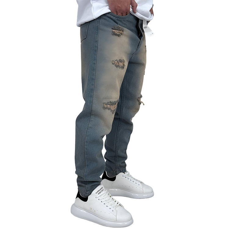 قیمت شلوار جین مام فیت مردانه آبی طرح کاستوم زاپ دار