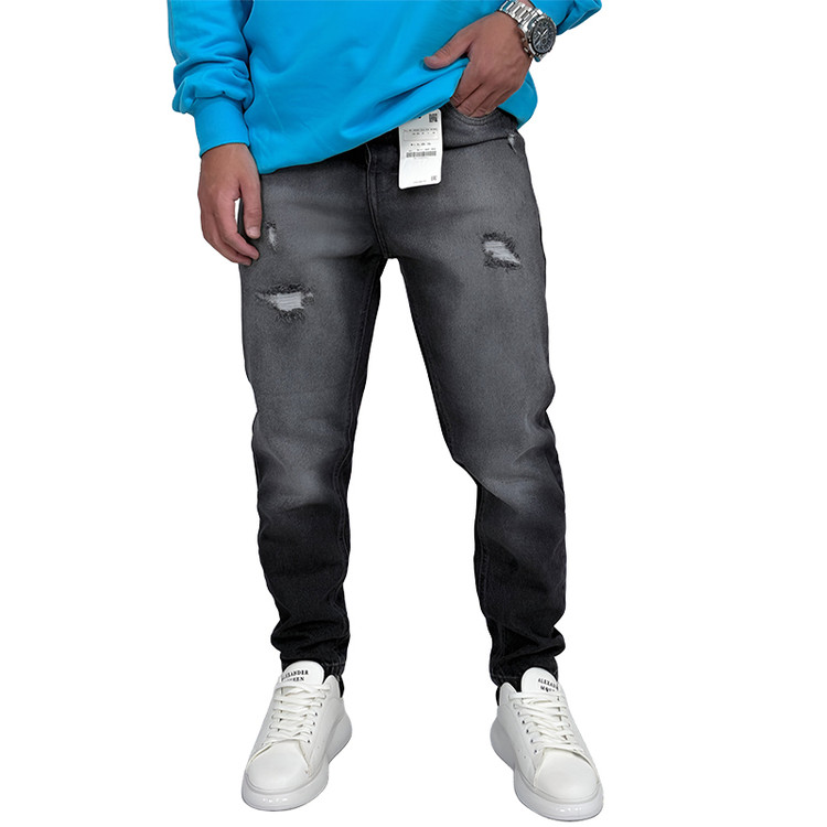 خرید شلوار جین مام فیت مردانه طوسی طرح کاستوم زاپ دار