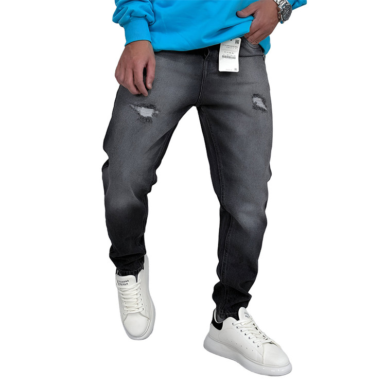 شلوار جین مام فیت مردانه طوسی طرح کاستوم