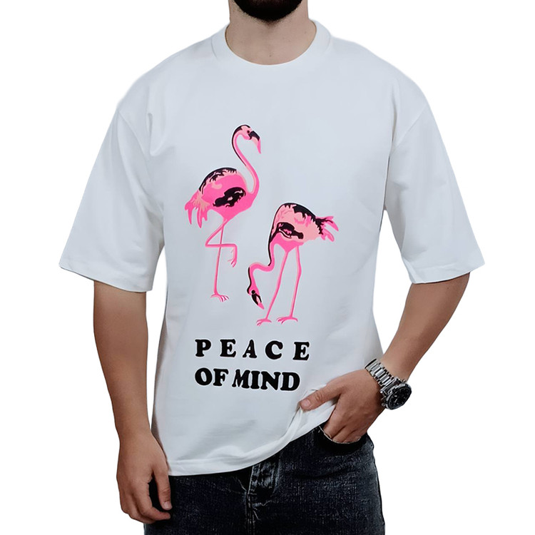 خرید تیشرت آستین کوتاه سفید مدل فلامینگو