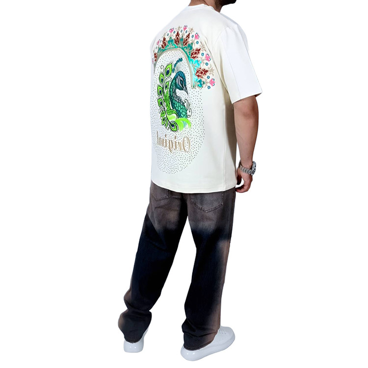 خرید تیشرت آستین کوتاه شیری مدل طاووس