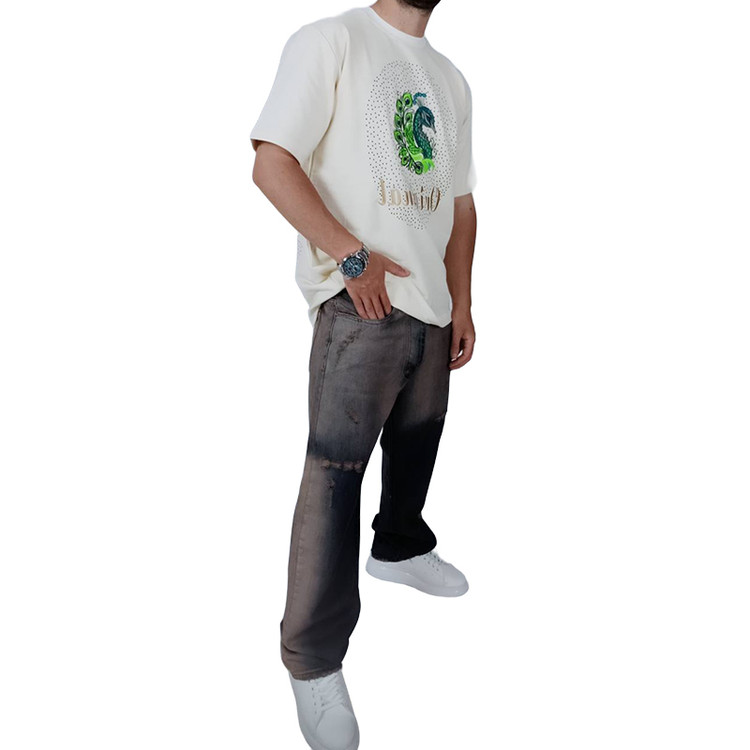 تیشرت آستین کوتاه شیری مدل طاووس | تیشرت ترند