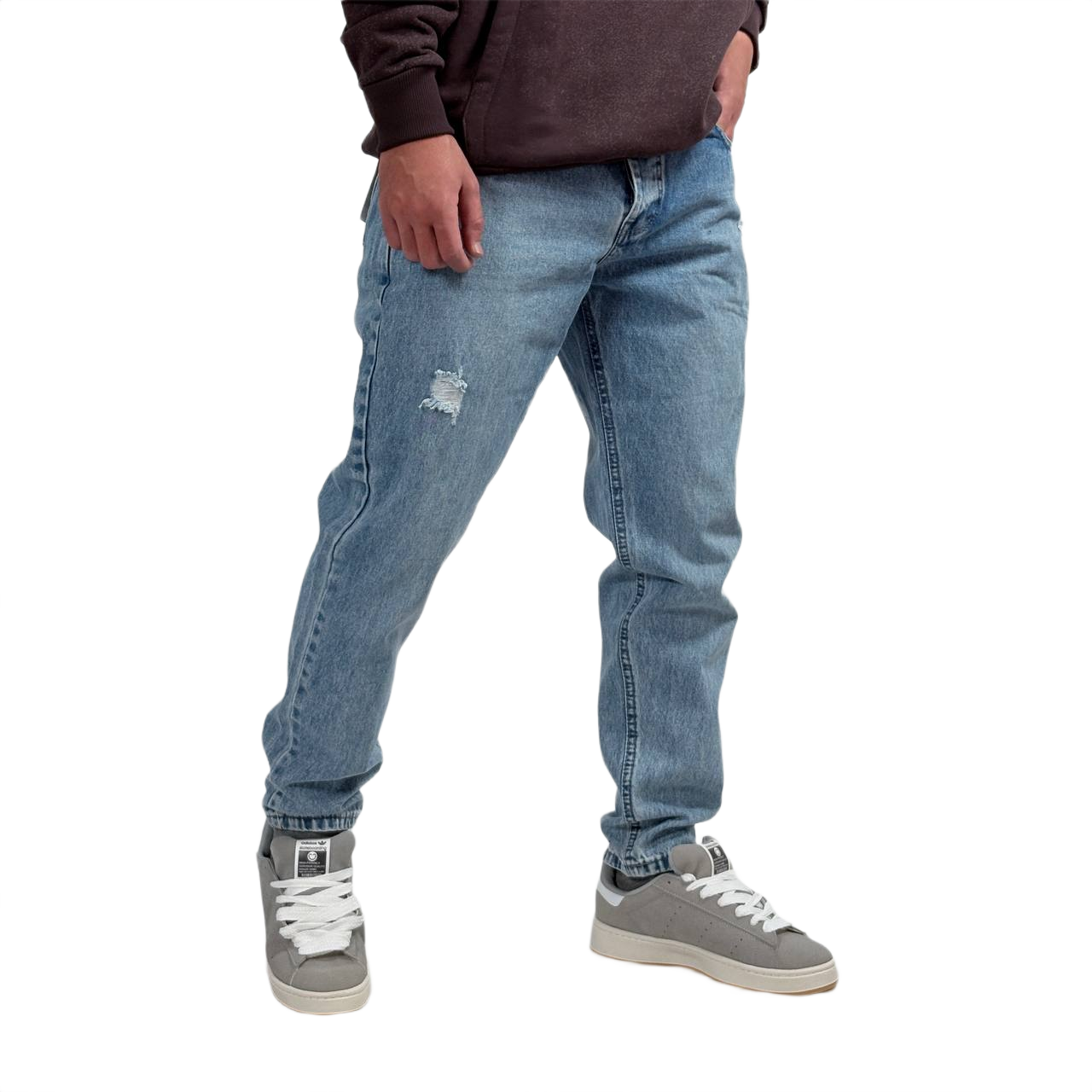 شلوار جین مام فیت مردانه آبی طرح زاپ