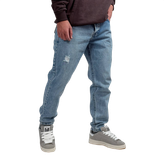 شلوار جین مام فیت مردانه آبی طرح زاپ