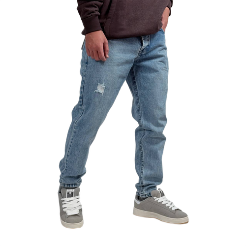 شلوار جین مام فیت مردانه آبی طرح زاپ