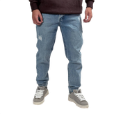 شلوار جین مام فیت مردانه آبی طرح زاپ