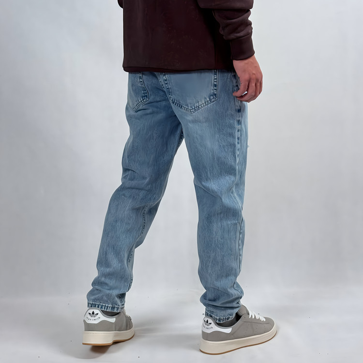 شلوار جین مام فیت مردانه آبی طرح زاپ
