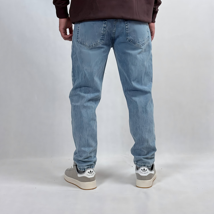 شلوار جین مام فیت مردانه آبی طرح زاپ