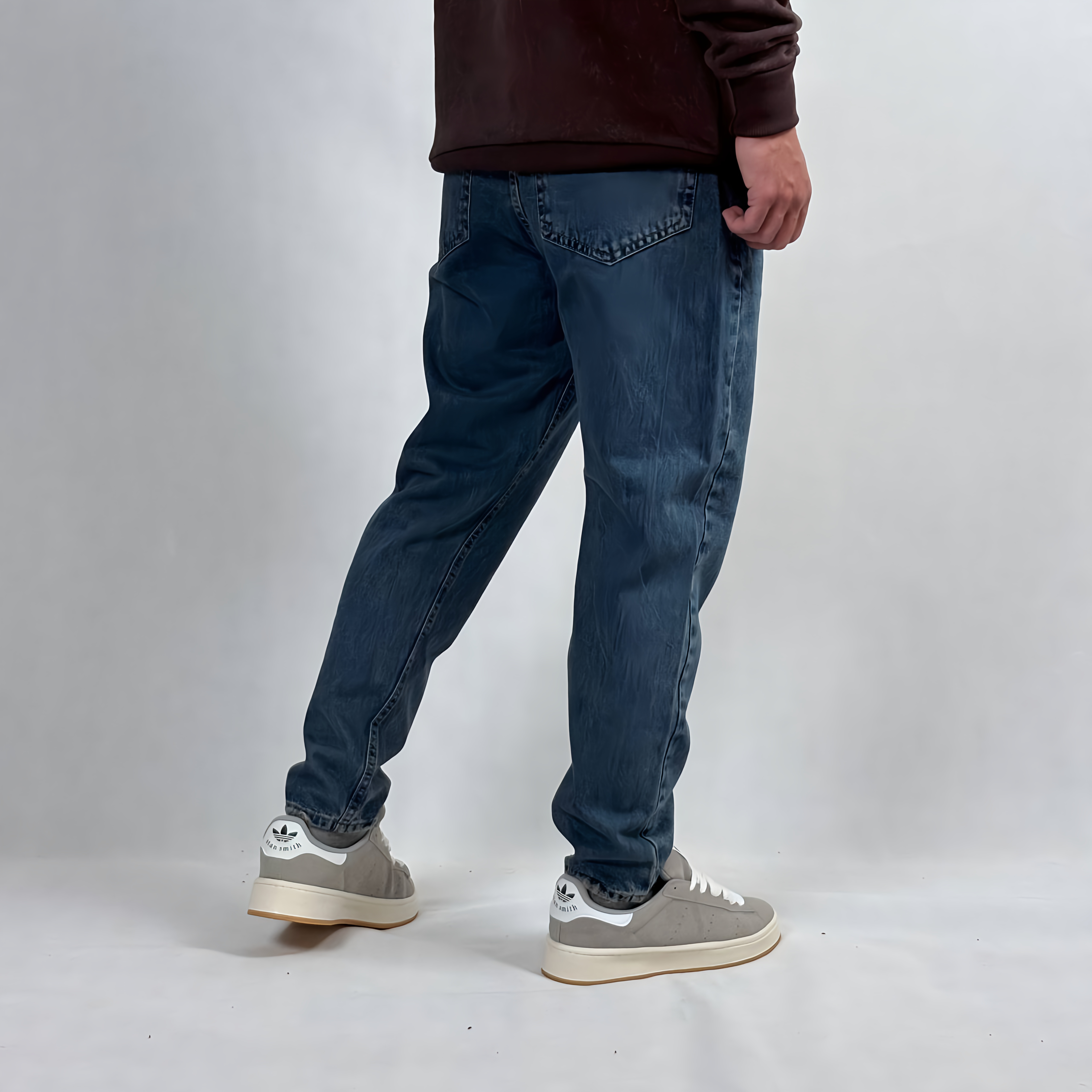 شلوار جین مام فیت مردانه آبی طرح زاپ