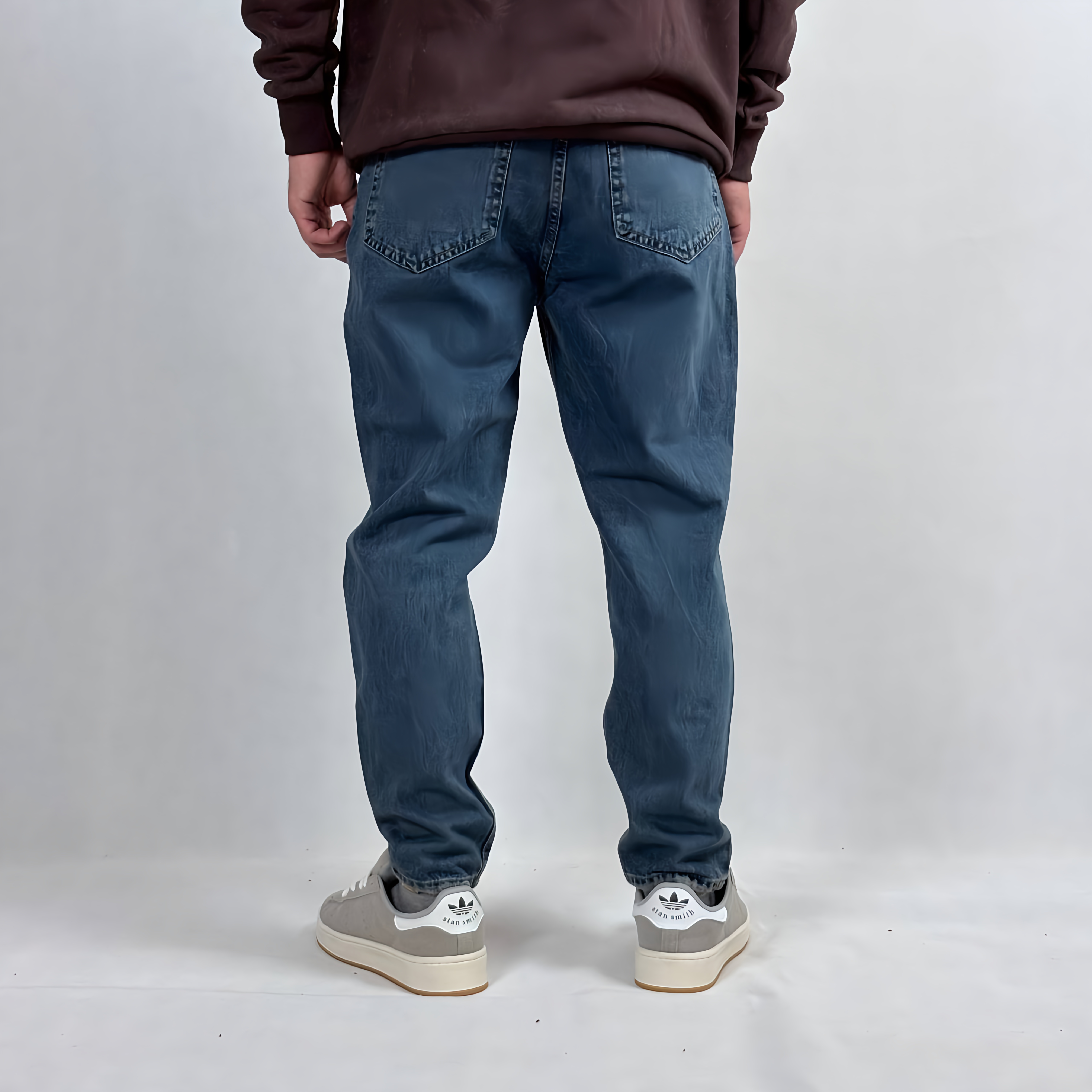 شلوار جین مام فیت مردانه آبی طرح زاپ