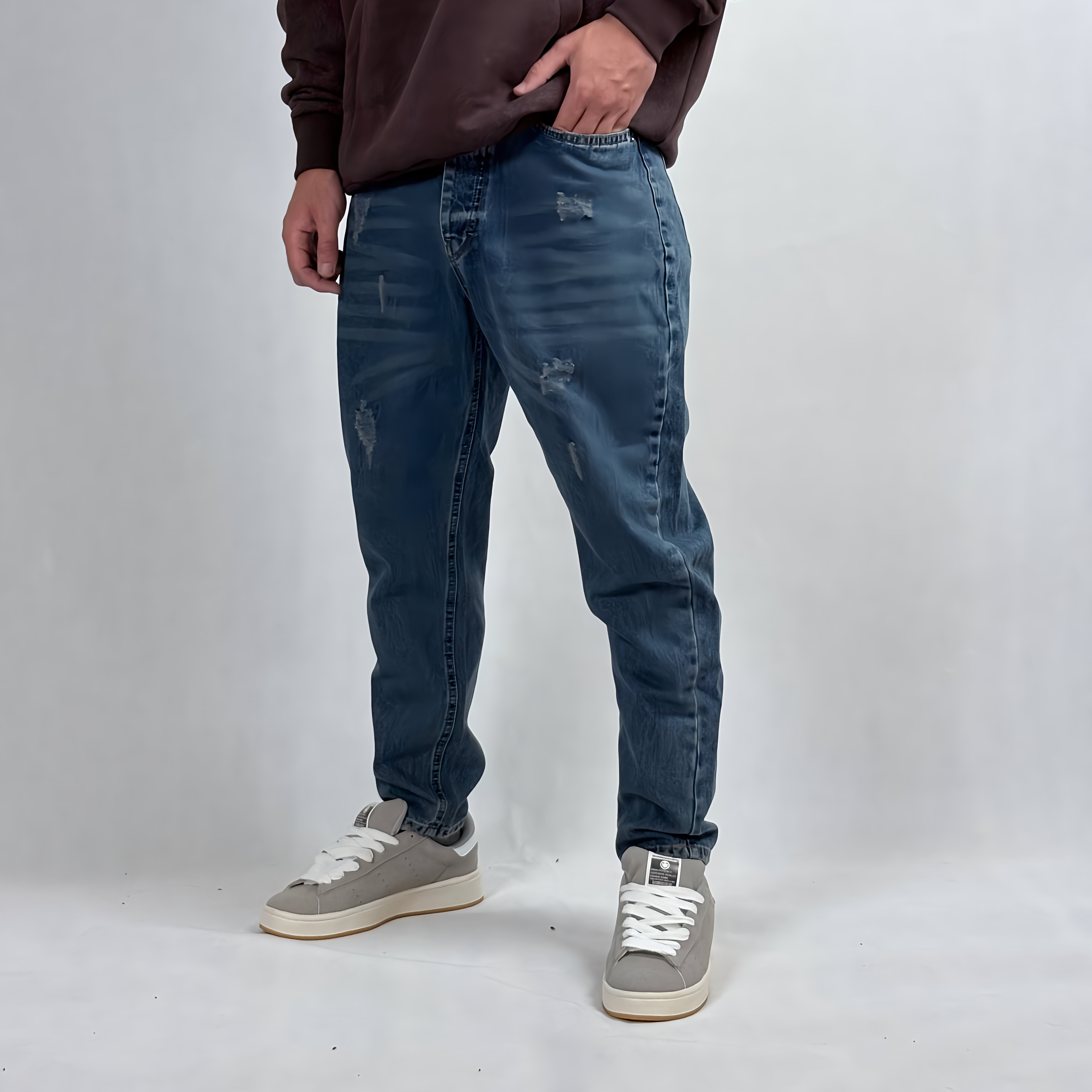 شلوار جین مام فیت مردانه آبی طرح زاپ