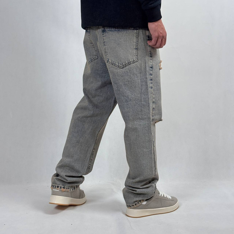 شلوار جین بگ مردانه طوسی طرح زاپدار