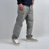 شلوار جین بگ مردانه طوسی طرح زاپدار