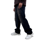 شلوار جین بگ دو رنگ آبی حنایی با زاپ