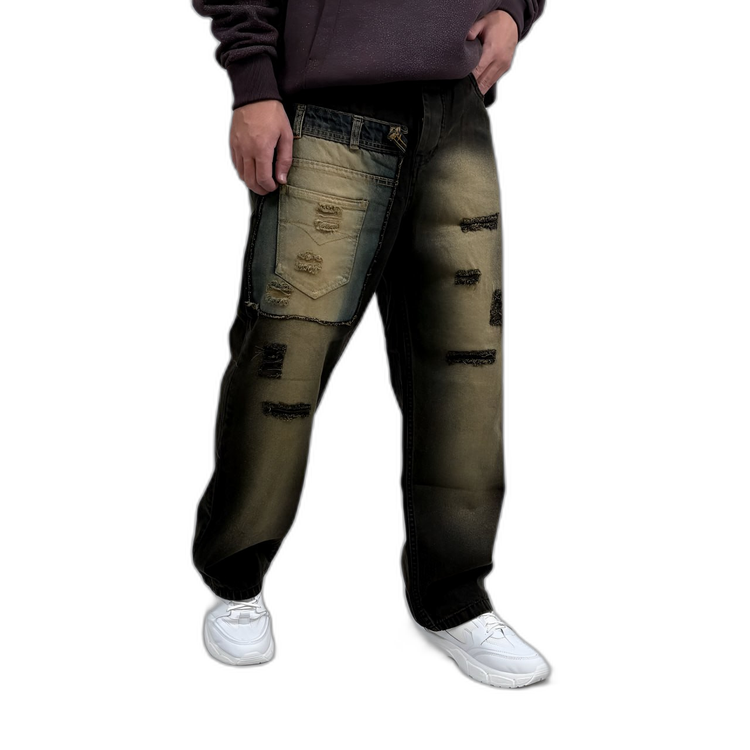 شلوار جین بگ مردانه دورنگ طرح کاستوم جیب