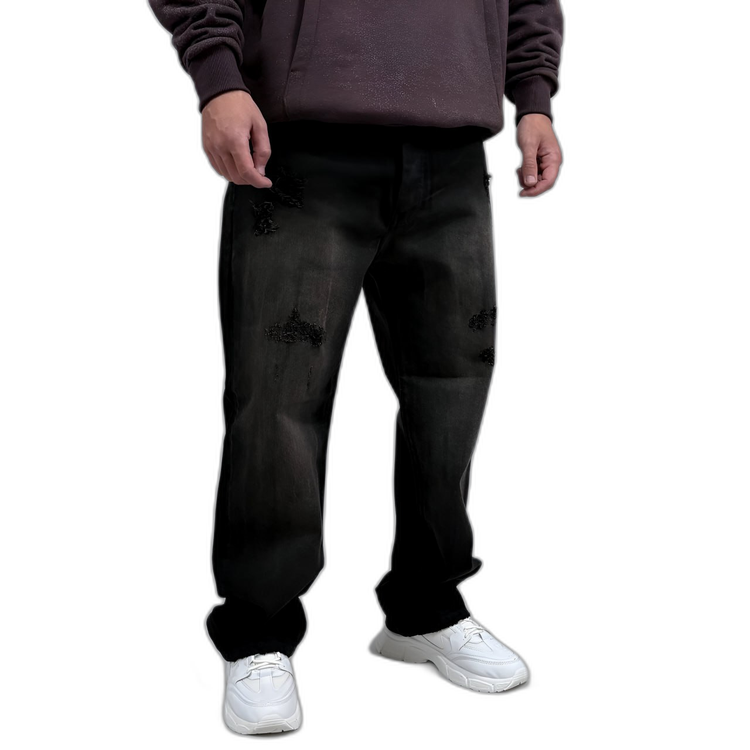 شلوار جین بگ مردانه مشکی طرح زاپدار