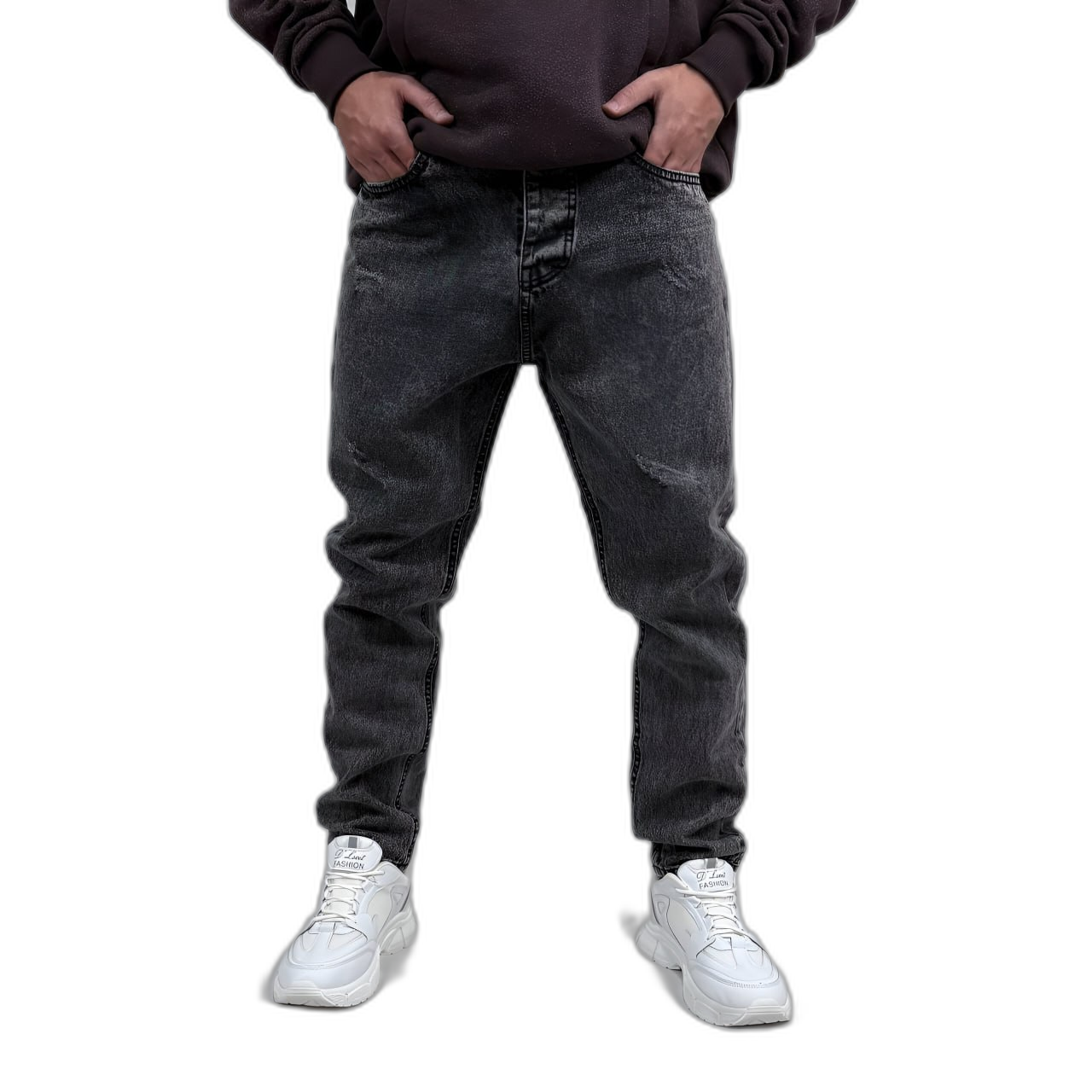 شلوار جین مام فیت مردانه طوسی طرح ساده