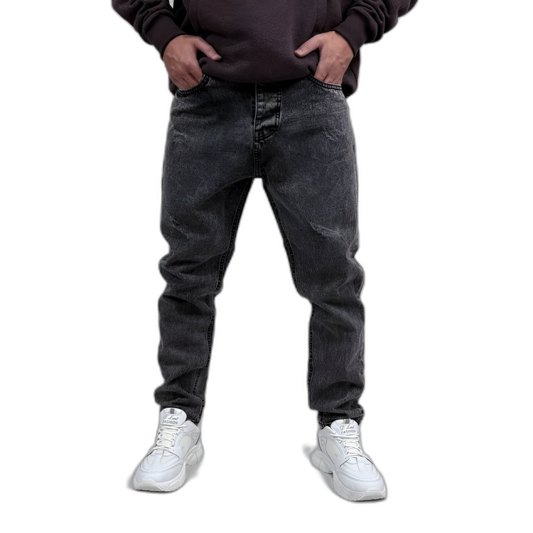 شلوار جین مام فیت مردانه طوسی طرح ساده