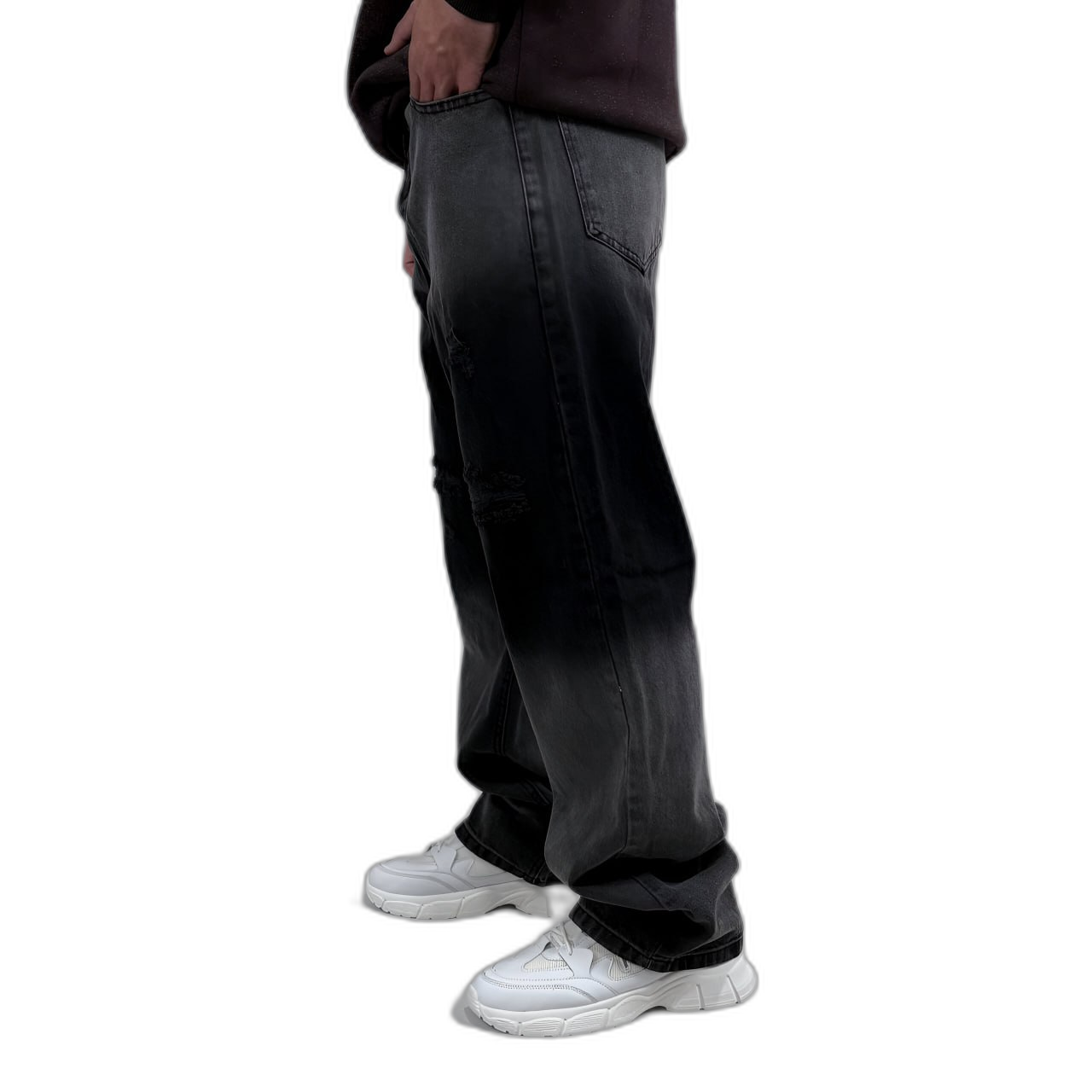 شلوار جین بگ مردانه طوسی مشکی مدل دورنگ