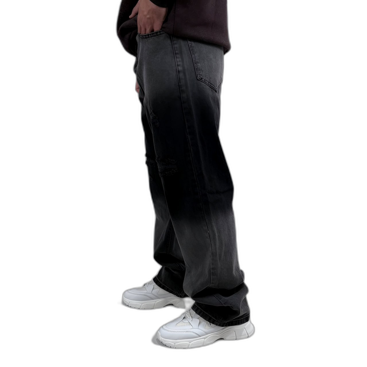 شلوار جین بگ مردانه طوسی مشکی مدل دورنگ