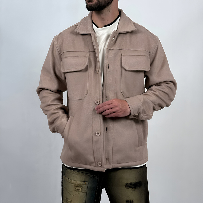 خرید پیراهن کتی فوتر مردانه کرم مدل دوجیب