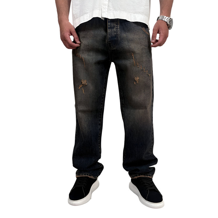 شلوار جین بگ مردانه آبی مدل زاپ| خرید شلوار بگ مردانه