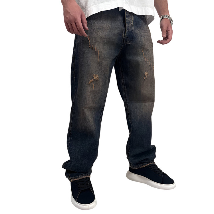 شلوار جین بگ مردانه آبی مدل زاپ| خرید شلوار بگ مردانه