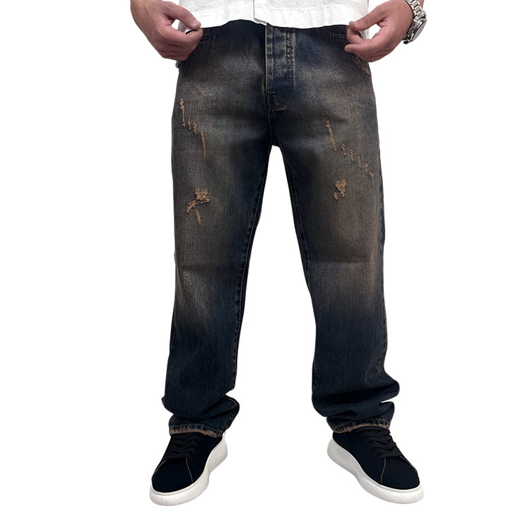 شلوار جین بگ مردانه آبی مدل زاپ| خرید شلوار بگ مردانه