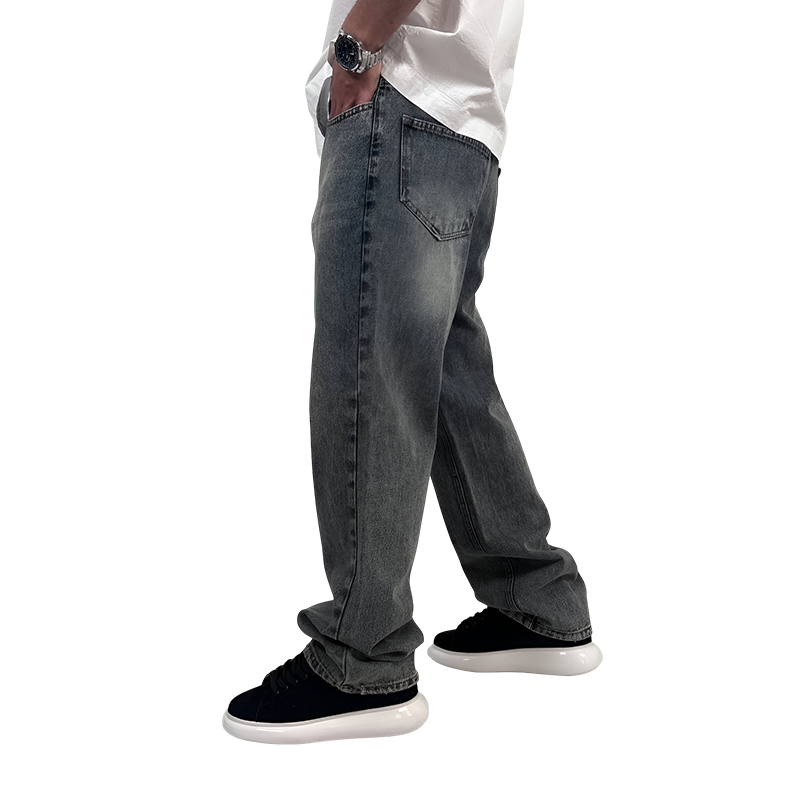 شلوار جین بگ مردانه طوسی شسته مدل ساده| شلوار بگ مردانه ترپ پی