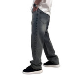 شلوار جین بگ مردانه طوسی شسته مدل ساده| شلوار بگ مردانه ترپ پی