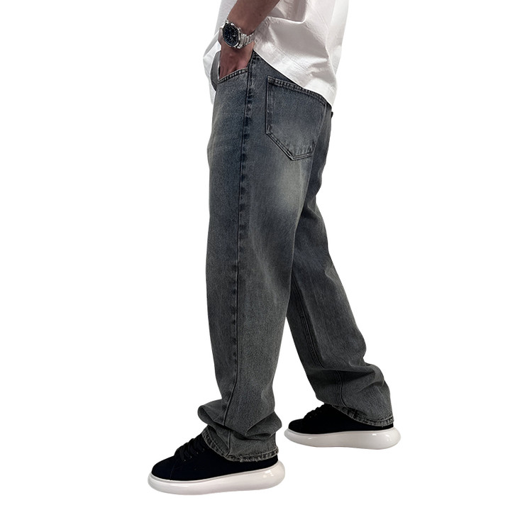 شلوار جین بگ مردانه طوسی شسته مدل ساده| شلوار بگ مردانه ترپ پی