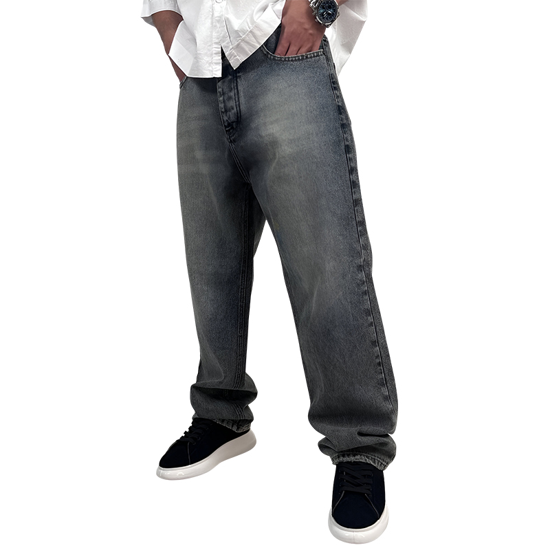 شلوار جین بگ مردانه طوسی شسته مدل ساده| شلوار بگ مردانه ترپ پی