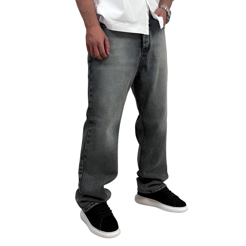 شلوار جین بگ مردانه طوسی شسته مدل ساده | شلوار بگ مردانه ترپ پی
