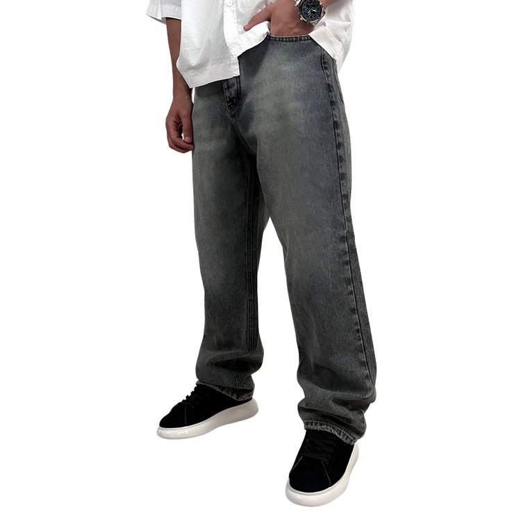 شلوار جین بگ مردانه طوسی شسته مدل ساده| شلوار بگ مردانه ترپ پی
