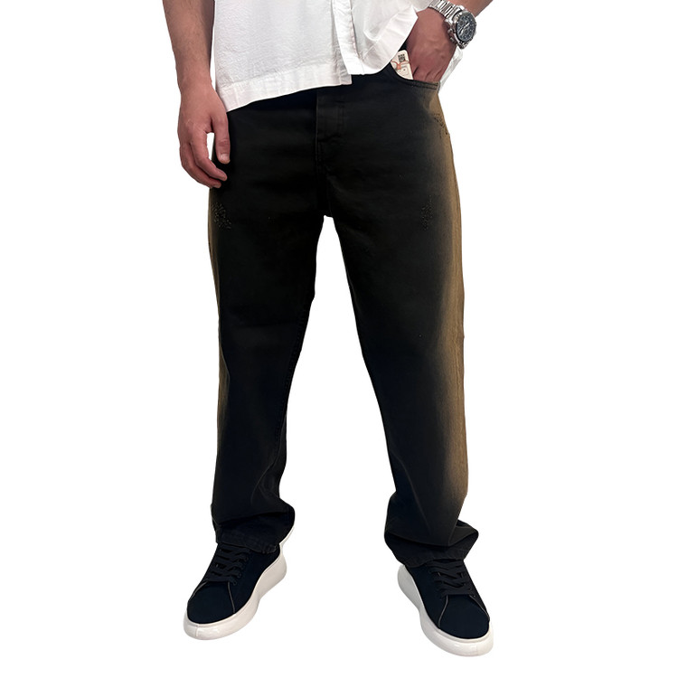 شلوار جین بگ مردانه مشکی قهوه ای مدل دورنگ | شلوار بگ وایت رز