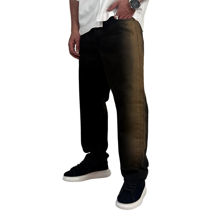 شلوار جین بگ مردانه مشکی قهوه ای مدل دورنگ| شلوار بگ وایت رز