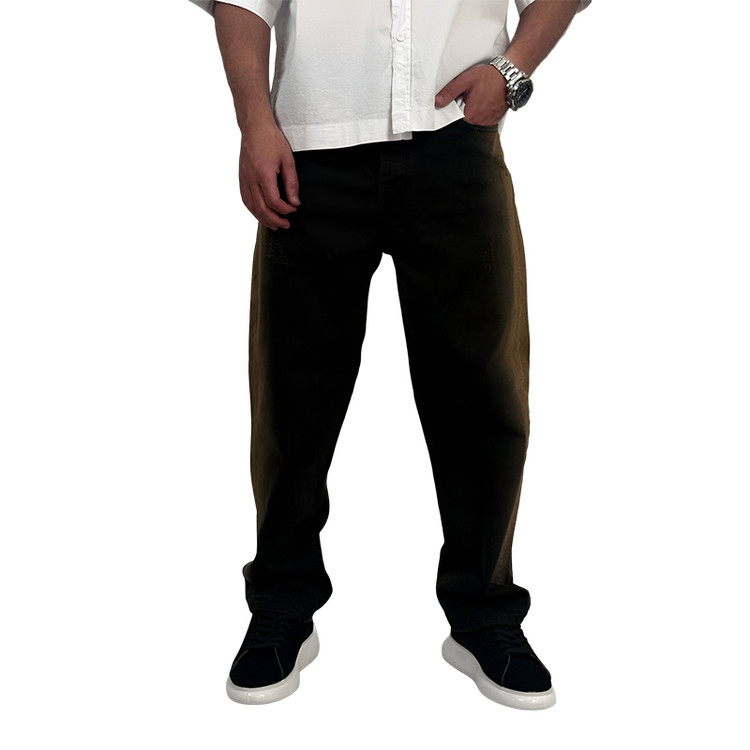 شلوار جین بگ مردانه مشکی قهوه ای مدل دورنگ| شلوار بگ وایت رز