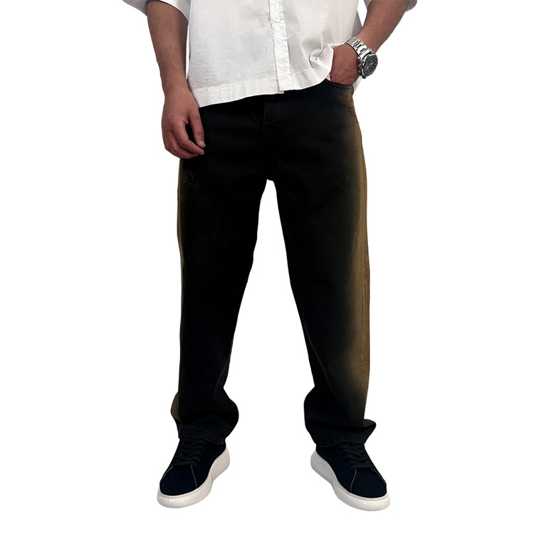 شلوار جین بگ مردانه مشکی قهوه ای مدل دورنگ| شلوار بگ وایت رز