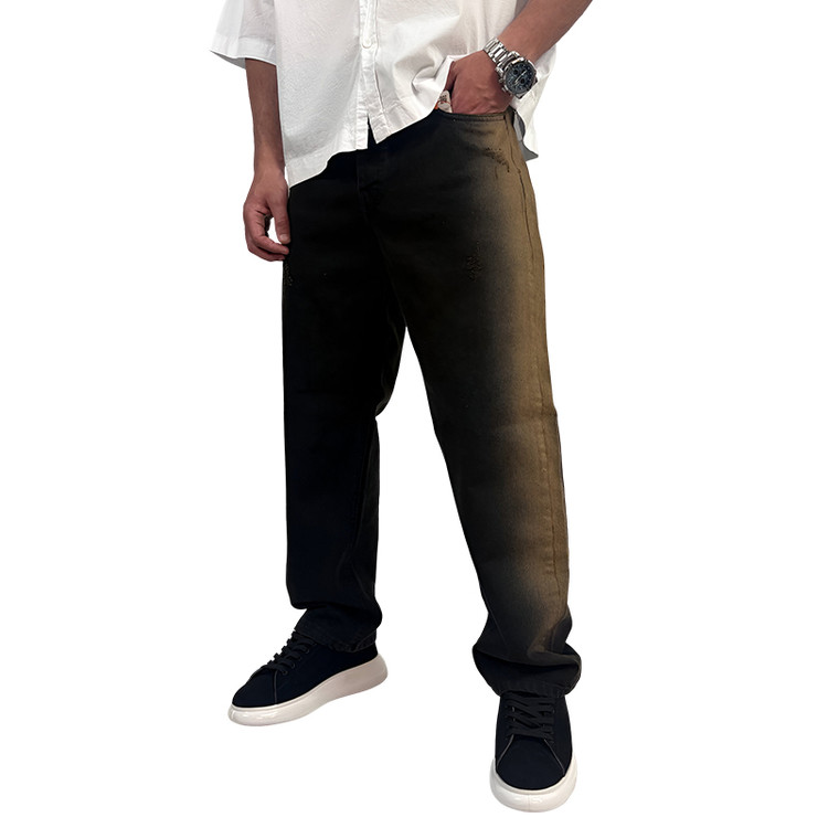 شلوار جین بگ مردانه مشکی قهوه ای مدل دورنگ| شلوار بگ وایت رز