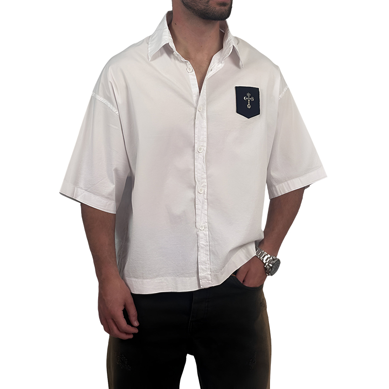 پیراهن آستین کوتاه سفید مدل تمام باکسی