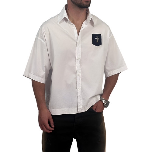 پیراهن آستین کوتاه سفید مدل تمام باکسی